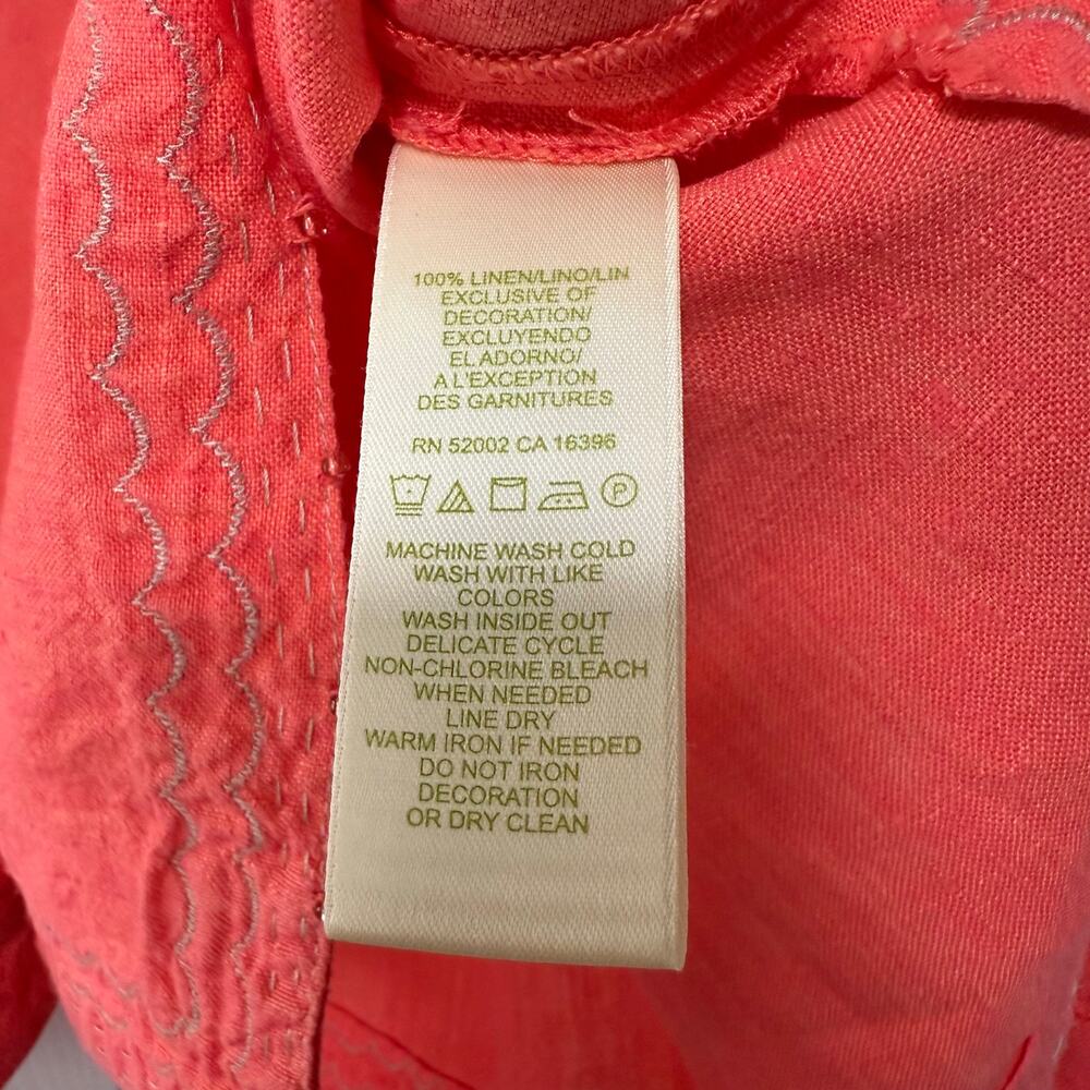 Sigrid Olsen Women's100%Linen Orange Embroidered Beaded Long Sleeve Top 1X - Picture 9 of 16